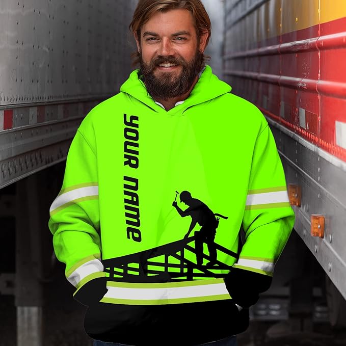 Matedecor High Visibility Hi Vis Hoodie for Men - Jobs Collection Custom Name Class 3 Reflective Safety Workwear