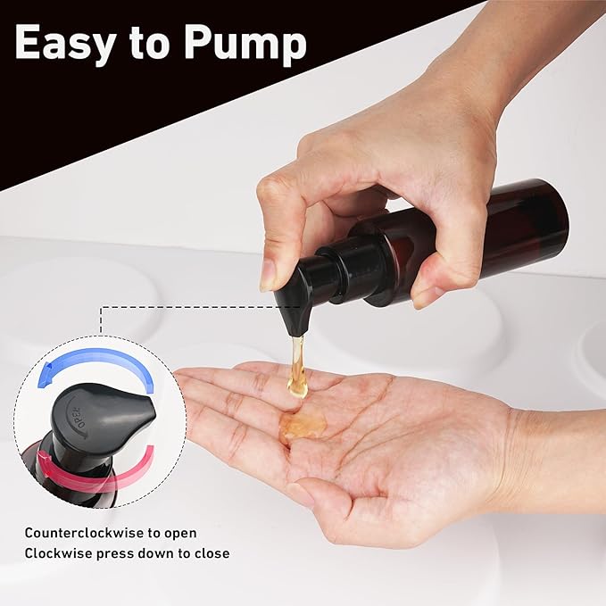 Cosywell Plastic Pump Bottles Dispenser Leak Proof 3.5oz/105ml 5 Pack Portable Empty Refillable Container Brown Plastic Lotion Pump Dispenser Bottle for Facial Cleansing Oil Shampoo Shower Gel