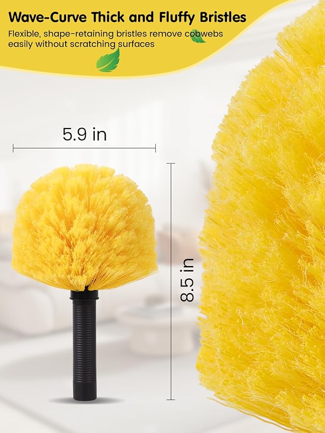 5-to-12 Foot Cobweb Duster with Extension Pole, Opow 20 Ft High Reach and 2 Replaceable Cleaning Washable Spider Web Brush Heads and Universal Joint Angle Adaptor Heavy Duty for Indoor & Outdoor Use