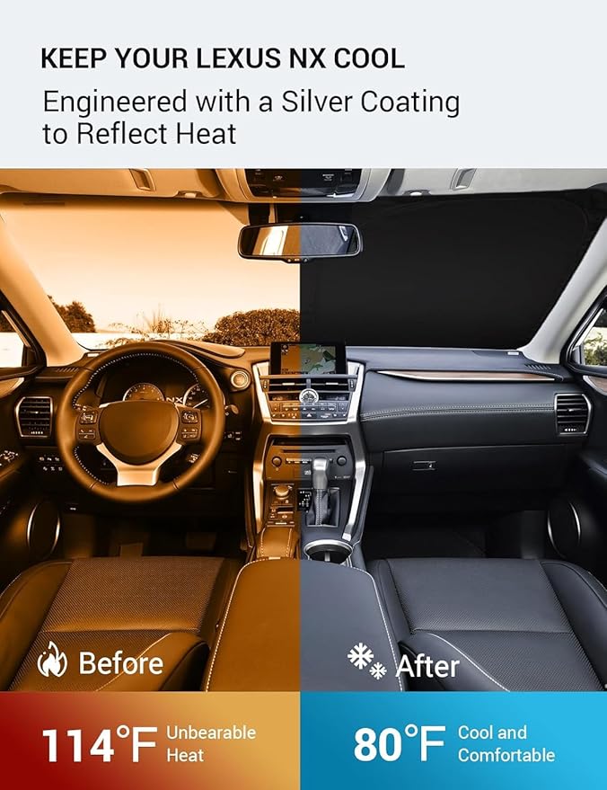 Proadsy 2025 Upgrade Windshield Sun Shade Custom Fit 2015-2021 Lexus NX Foldable Front Sunshade Protector Sun Visor Blocks UV Rays Keep Car Cooler