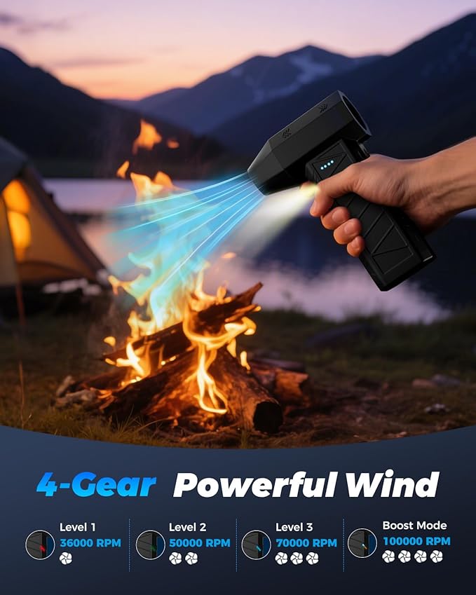 Compressed Air Duster-100000RPG Electric Air Duster with Brushless Motor with 4-Gear Turbo Fan,Dust Blower for Computer, Keyboard, Outdoor, House and Car（CL02MAX）