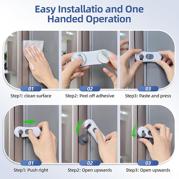 5-Pack Child Proof Refrigerator Lock with 3M Adhesive, Baby Child Safety Cabinet Locks, Kids Safety Fridge Locks for Oven Drawers Freezer Door Latches- White