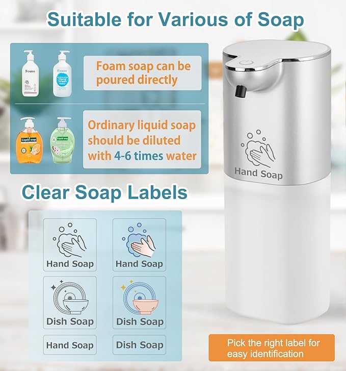 Soap Dispenser, Automatic Foaming Soap Dispenser with 4 Adjustable Volume Control, Touchless Rechargeable Hands Free Auto Dispenser for Kitchen, Bathroom, Hotel, Restaurant,13.5oz/ 400ml
