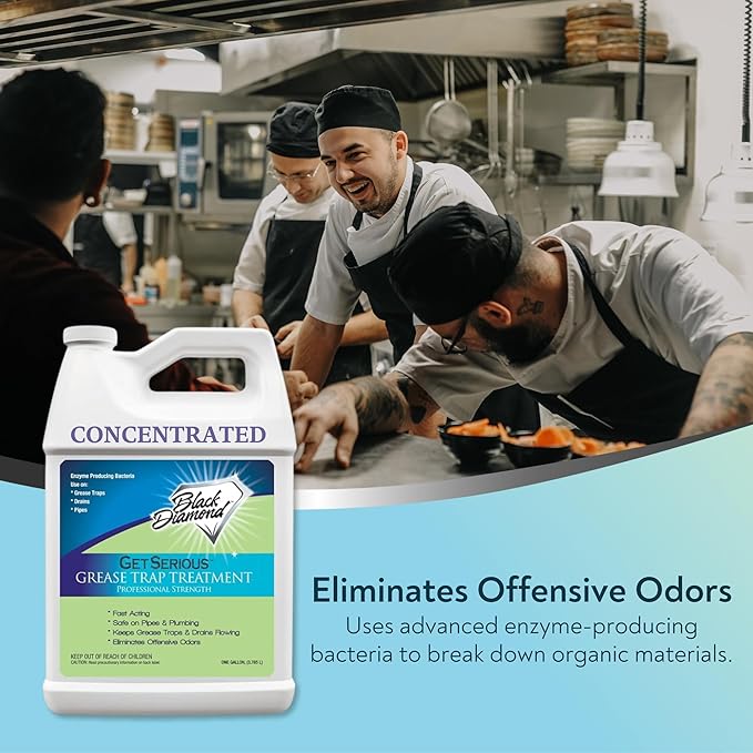 Black Diamond Stoneworks GET SERIOUS Grease Trap Treatment. Commercial Enzyme Drain Opener, Odor Control, Enzyme for Grease Trap Cleaner, and Maintenance. Eliminates Build-Up, Odor, and drain grease.