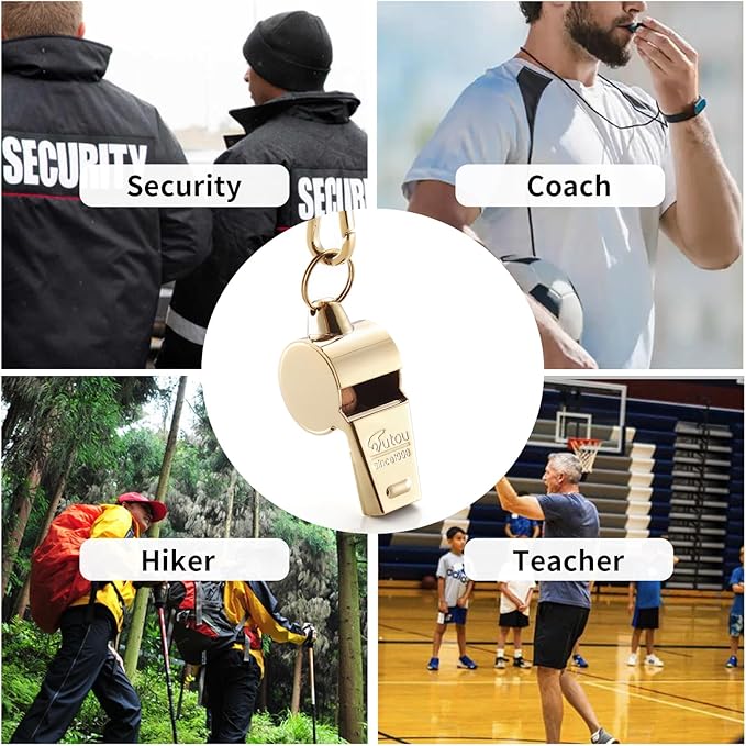 HUTOU L4820 Whistle, Brass Coach Sports Whistle with Lanyard, Loud Crisp Sound Whistle Ideal for Coaches, Referees, and Officials