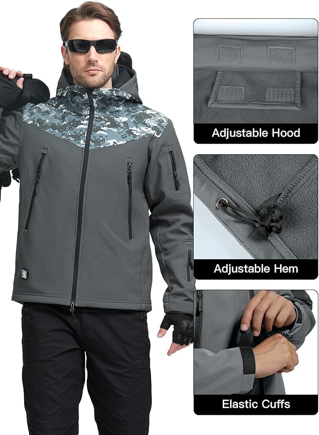 FREE SOLDIER Men's Outdoor Waterproof Soft Shell Hooded Military Tactical Jacket