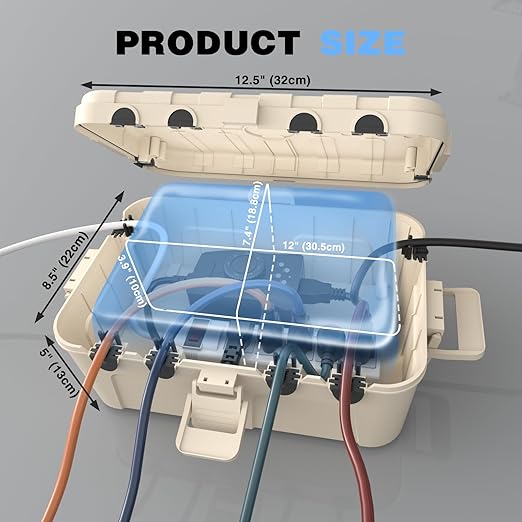 Flemoon Outdoor Electrical Box Waterproof, IP54 Waterproof Extension Cord Cover, Protect Outlet, Plug, Socket, Timer, Power Strip, Holiday Light, Large Weatherproof Connection Box, Almond