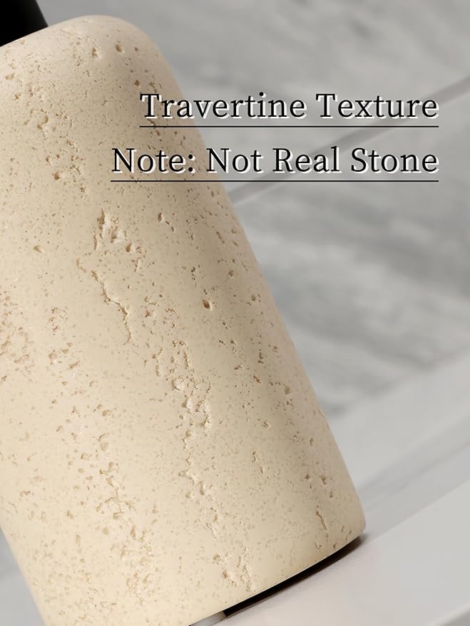 Soap Dispensers 340ML 11OZ, 2PCS Luxurious Hand Dish Shampoo Lotion Soap Dispenser Jar, Travertine Soap Pump Bottles for Kitchen Bathroom Countertop (Faint Yellow)