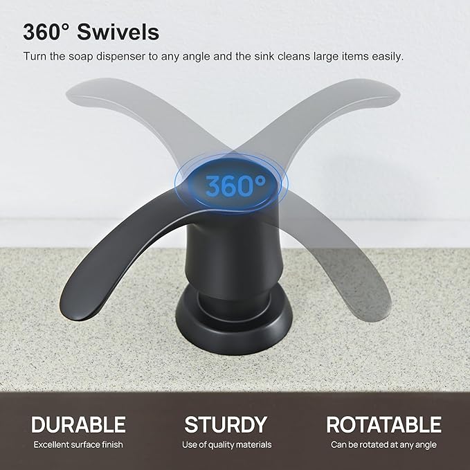 GAGALIFE Kitchen Sink Soap Dispenser with Large Bottle, Built in Sink Soap Dispenser Refill from Top, Matte Black G080B