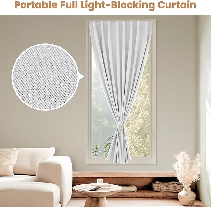 Adhesive Curtain,100% Blackout Shades,No Rod,Easy to Install,Provides Privacy Protection for Bedrooms (Grayish White - W35 × L80 in)