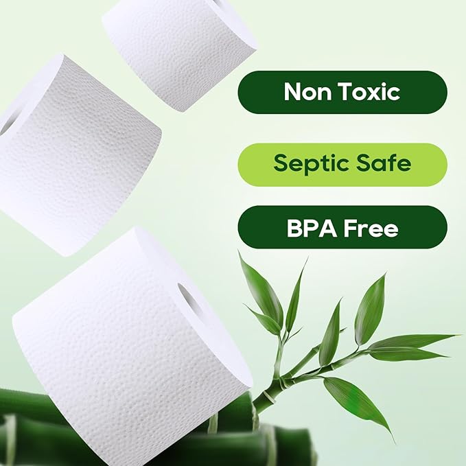 ECOLipak Bamboo Toilet Paper, Septic Safe Toilet Tissue, 9 Mega Rolls, 600 Sheets Per Roll, Tree Free, Non Toxic, 2 Ply, Soft and Absorbent, Eco Friendly Dye-Free Paper