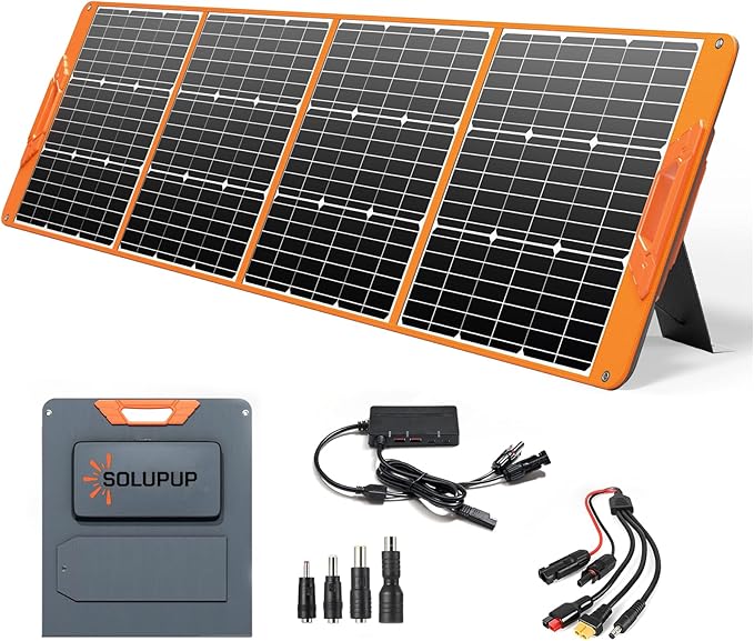 200 Watt Portable Solar Panel for Power Station, 24% High Efficiency Foldable Solar Charger with 4 Kickstands, IP66 Waterproof Solar Panels with MC4 & USB Outputs for Trip RV Camping Off Grid