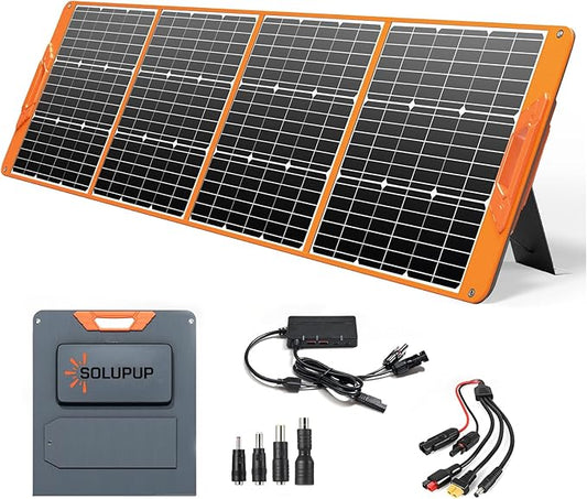 200 Watt Portable Solar Panel for Power Station, 24% High Efficiency Foldable Solar Charger with 4 Kickstands, IP66 Waterproof Solar Panels with MC4 & USB Outputs for Trip RV Camping Off Grid