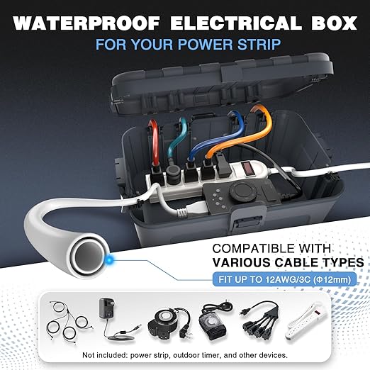 Flemoon IP54 Waterproof Box with Large Capacity Outdoor Weatherproof Box, Gray