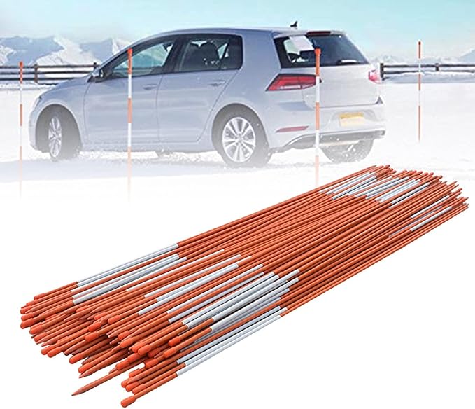 100-Pack 48Inch Driveway Markers Snow Stakes 5/16Inch Diameter Orange Reflective Markers Fiberglass Poles with Reflective Tape for Easy Visibility at Night