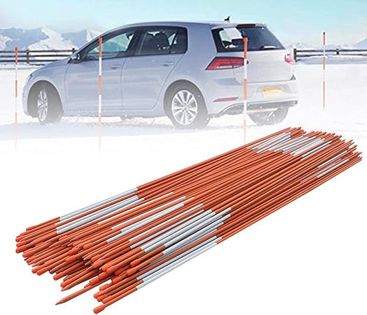 100-Pack 48Inch Driveway Markers Snow Stakes 5/16Inch Diameter Orange Reflective Markers Fiberglass Poles with Reflective Tape for Easy Visibility at Night