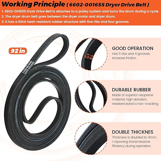 2025 Upgraded Dryer Repair Kit by Beaquicy Replacement for Samsung Dryer Includes DC97-16782A Samsung Dryer Roller, 6602-001655/5ph2337 Dryer Belt, DC93-00634A Idler Pulley and DC61-01215B Spring