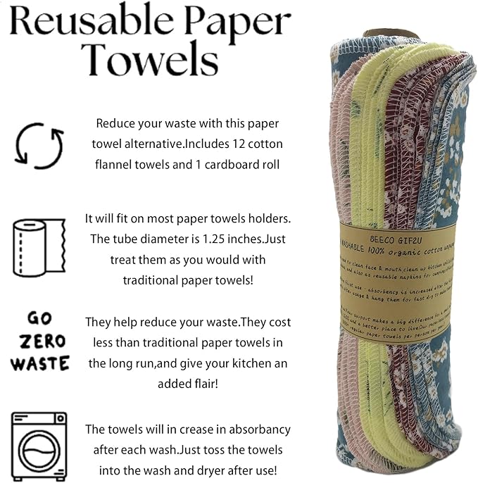 Reusable Paper Towel Rolls 20 Pack,Washable Napkin Cloth Value Set of 4 Colors 20 Pack of Paperless Towel-100% Cotton, Super Soft, Absorbent Made to Last (Avocado)