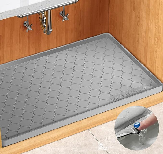 Silicone Under Sink Mat 22" x 19", kitchen Essentials and Gadgets, Shelf liner and Cabinet Protector, Home Organizers and Storage, Waterproof Bathroom Tray