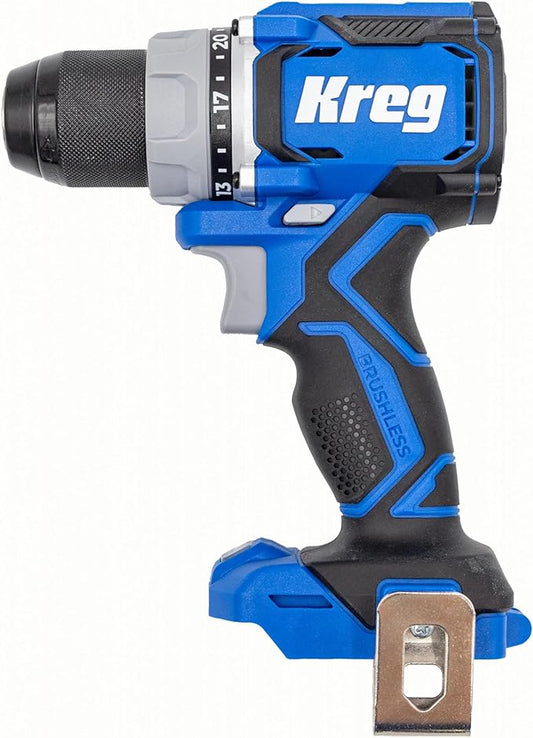 Kreg Power Drill - 20V Ionic Drive 1/2" Compact Drill - High Torque Professional Workshop Tool - LED Light - Two Speed & Variable Speed Trigger - Durable Heavy Duty Tool - Bare Tool - KPTDR050A