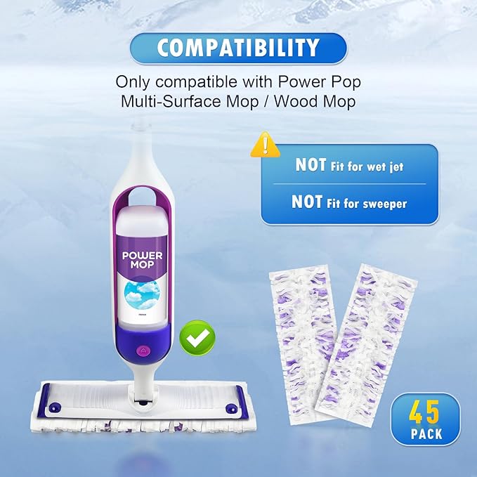 Cleaning Pads Compatible with Swiffer Power MOP Refills | 45 Pack 20% Thicker Pads | Pet Hair & Grease Deep Cleaner