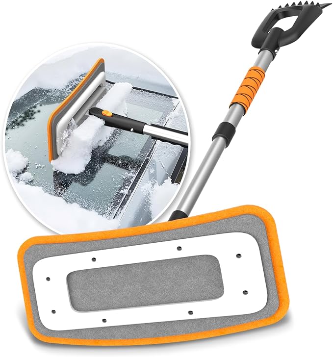 helloleiboo 39.8" Ice Scrapers for Car Windshield and Detachable 2-in-1 Snow Broom for Car with 12-Inch 180° Pivoting Head – The Ultimate Winter Tool for Car Truck and SUV (Orange)