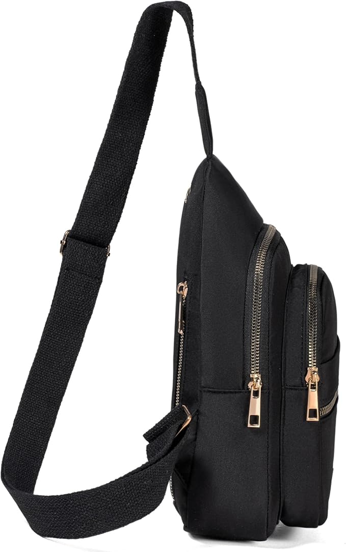 Small Crossbody Sling Backpack Sling Bag for Women, Chest Bag Daypack Fanny Pack Cross Body Bag for Outdoors Hiking Traveling - Gold Zipper