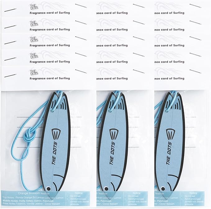 THEDOTS Series 15 Pack Orange Blossom Leather Surfboard Hanging Car Air Fresheners, Detachable Message Cards with Surfing Art, Long-lasting Scent for Car & Home