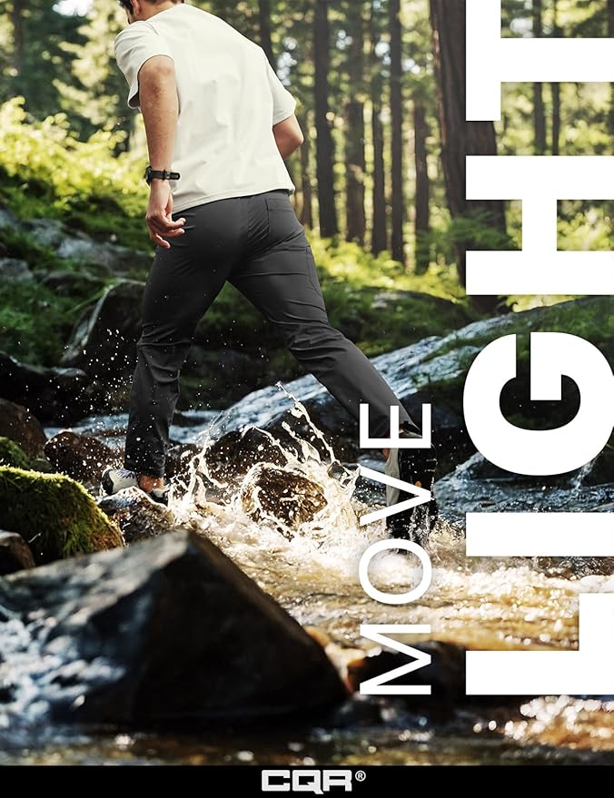 CQR Men's Lightweight Vent Hiking Pants, Water-Resistant & Breathable Sports Outdoor Athletic Pants with Elastic Waist