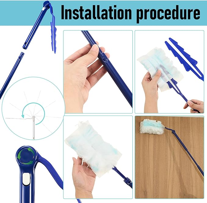 4 Pcs 3 ft Replacement Handles Compatible with Swiffer Duster Refill Adjustable Length Handles Duster Refill Extended Handle Removal Duty (Blue)