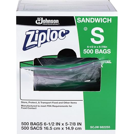 Ziploc 682255 Resealable Sandwich Bags, 1.2mil, 6 1/2 x 6, Clear, Box of 500