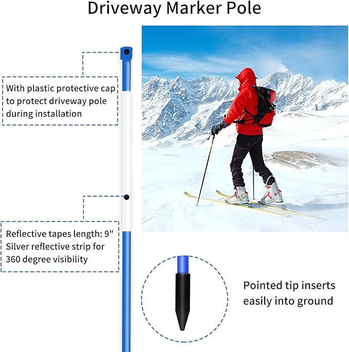 Driveway Markers Snow Stakes 48 inch Blue Plow Stakes Reflective Fiberglass, Pack of 50 for Parking Lots, Walkways