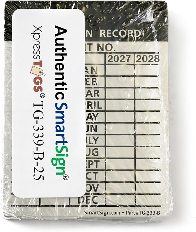 SmartSign Inspection Record Tags, 4-Year Maintenance Write-On Tags, 3 x 2.25 inch, 20 mil Thick Heavy Duty Aluminum, Pack of 10