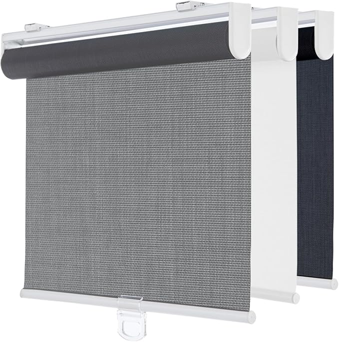 Cordless Roller Shades for Windows,Light Filtering Pull Down Blinds,Solar Screen Door Blinds,Flame Retardant UV Protection Fabric for Home Office (21" W x 72" H,Solar Grey)