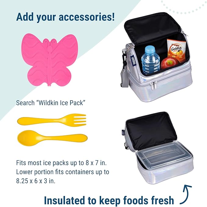 Wildkin Two Compartment Insulated Lunch Bag for Kids – School & Travel Ready - Holographic