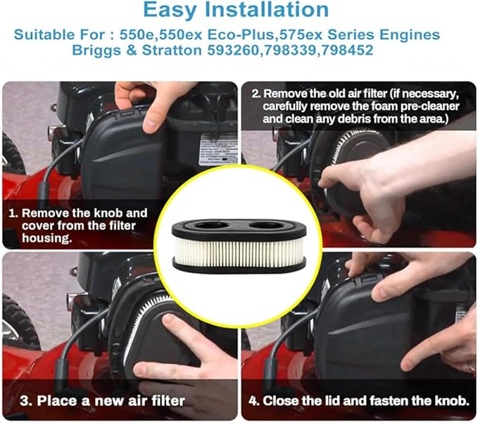 593260 Air Filter 798452 334404 Lawn Mower Air Cleaner Cartridge Filter Replacement for 500 500EX 4247 5432 5432k 09P00 09P702 550E 550EX 625 575EX Series Tractor Accessories (1Pcs)