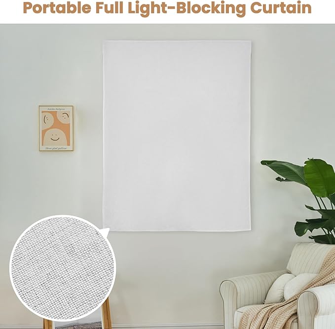 Adhesive Curtain,100% Blackout Shades,No Rod,Easy to Install,Provides Privacy Protection for Bedrooms (Grayish White - W46 × L60 in)