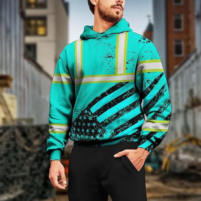 Color US Flag High Visibility Hoodie for Men Women Reflective Tapes Safety Workwear for Worker Runner Patriotic