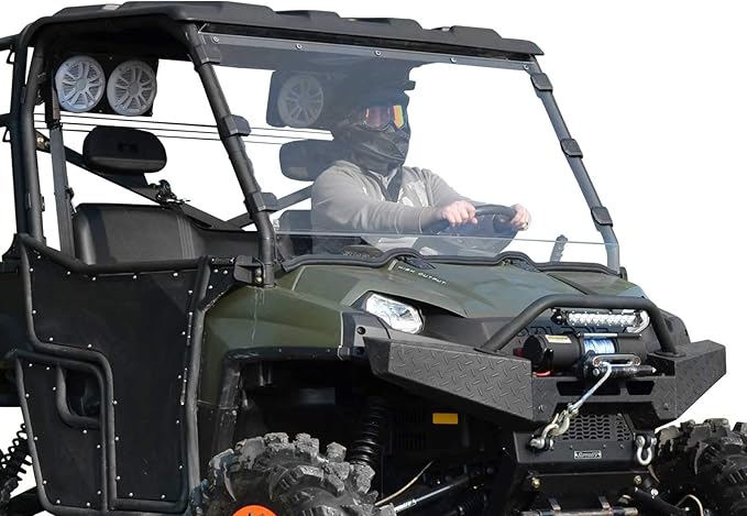 SuperATV Clear Non-Scratch Resistant Full Windshield for 2011-2014 Polaris Ranger 900 Diesel | 2013-2014 900 Ranger Diesel Crew | Made with 1/4" Polycarbonate | Includes Pre-installed Bulb Seal