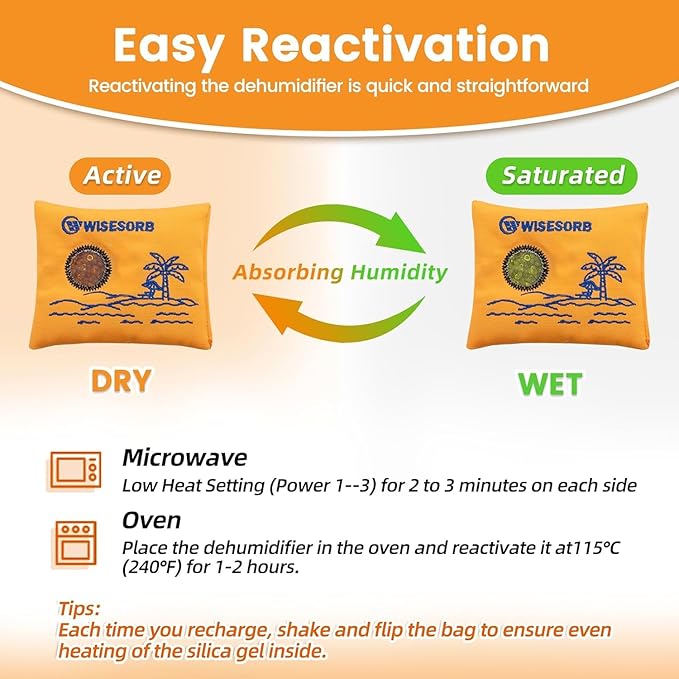 100gx10pcs Rechargeable Desiccant Packs for Storage, Reusable Dehumidifier Bags Visible Color Indicating Silica Gel Packets Moisture Absorbers for Safe Closet 3D Filaments Electronics Camera