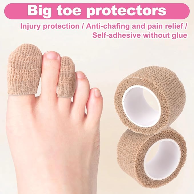 4 Rolls Self Adhesive Bandage Wraps, Elastic Cohesive Bandage Wrap, 0.98''x 2.18 Yards Breathable Protector Tape for Fingers Toes Ankles Wrists Knees- Skin Color