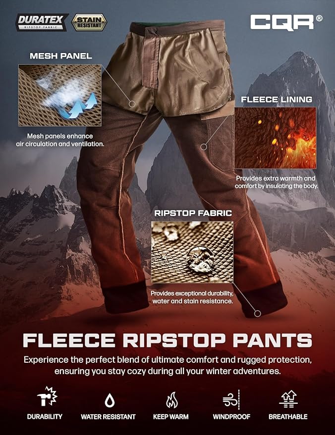 CQR Men's Winter Tactical Cargo Pants, Thermal Fleece Lined Outdoor Snow Ski Hiking Work