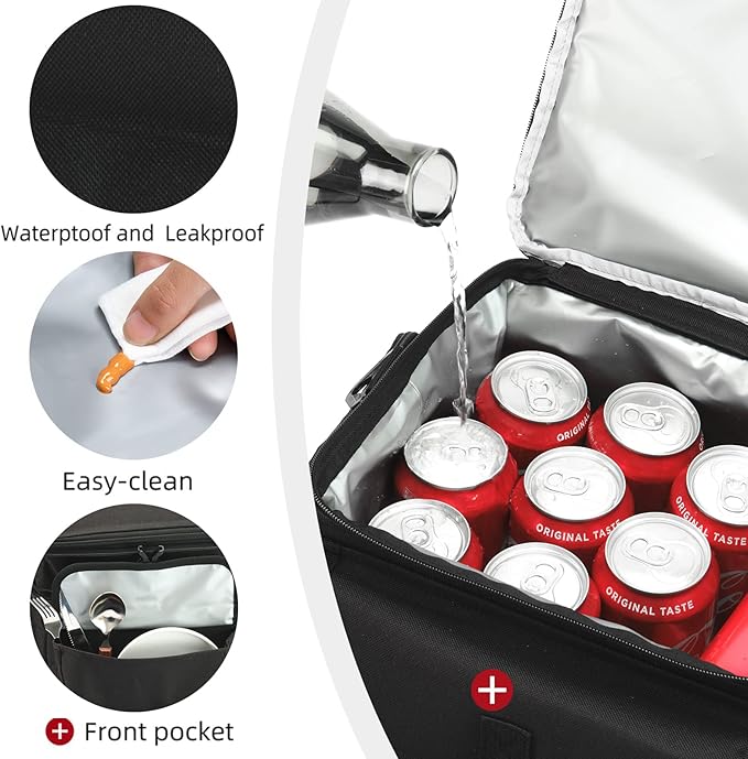MOV COMPRA Tactical Lunch Bag for Men Expandable Double Deck Insulated Lunch Box Leakproof Large Capacity with MOLLE Water Bottle Pouch for Adults for Work Picnic Camping（Black）