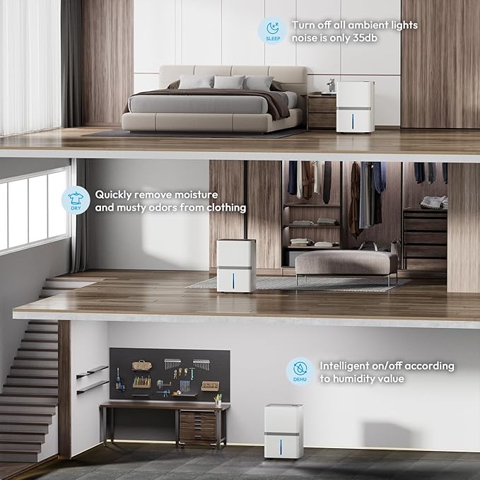 5000 Sq.Ft Dehumidifier for Basement and Home, 75 Pint Most Efficient Energy Star 2025 Dehumidifier with Drain Hose, Smart Humidity Control, 24H-Timer, for Bedroom, Bathroom, Large Room
