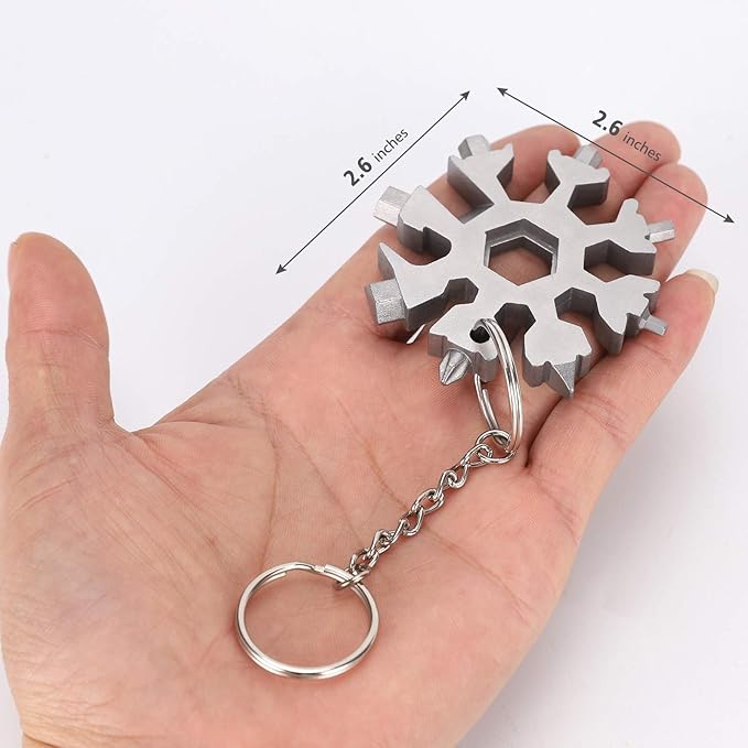 18-in-1 Snowflake Multi Tool,Function Stainless Steel Bottle Opener/Wrench, Flat Cross Screwdriver Kit Snowflake, Outdoor Durable and Portable，Great Gift for Mens (silvery)