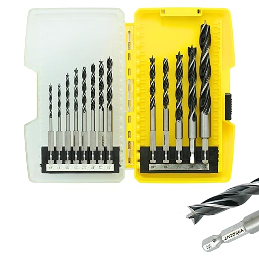 Brad Point Drill Bits Set, 13pcs for Woodworking, 1/4" Hex Shank 1/8" to 1/2" Wood Drill Bits for Hardwood, Plywood, PVC, Drywall, Lumber