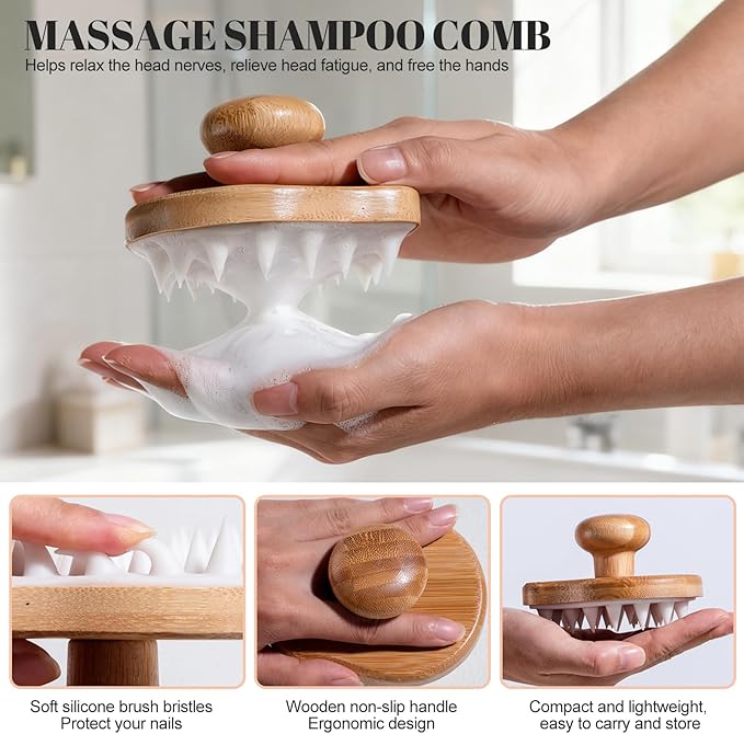 NVTED 6 PCS Bath Tools Set, Loofah Washcloth Combo 2-in-1, Suction Cup Bath Ball，Silicone Body Bath Brush with Waterproof Cosmetic Bag, for Body Wash and Smooth Skin