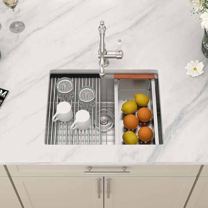 Dcolora 24 in. Undermount Wet Bar Sink Small Kitchen Sink Stainless Steel Under Counter Single Bowl Workstation 24"×19"×10",DC-U1111