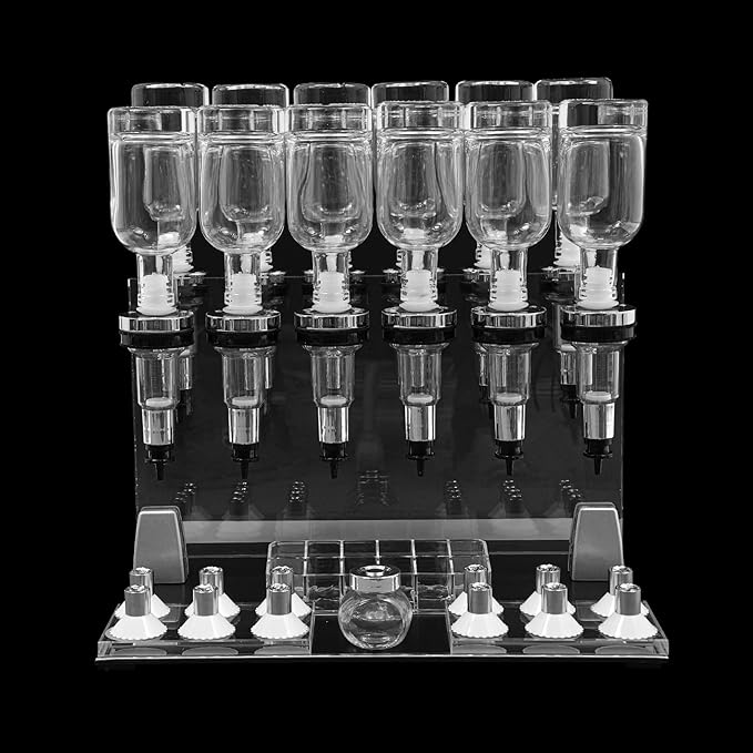 Manual Perfume Dispenser 12 Bottle Station w/200ml Dispenser Pumps, 12 Pump Heads and 12 Testing Cups