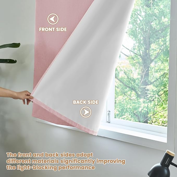 JILROIN Self Adhesive Curtains,100% Blackout Window Cover,No Drilling,Easy to Install,Provides Privacy Protection for Bedrooms (Light Pink - W35 × L72 in)